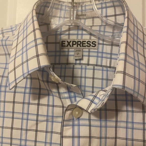 Express Mens Shirt Small Blue Plaid Long Sleeve Button Up size small 14 - 14 1/2 - Picture 3 of 6